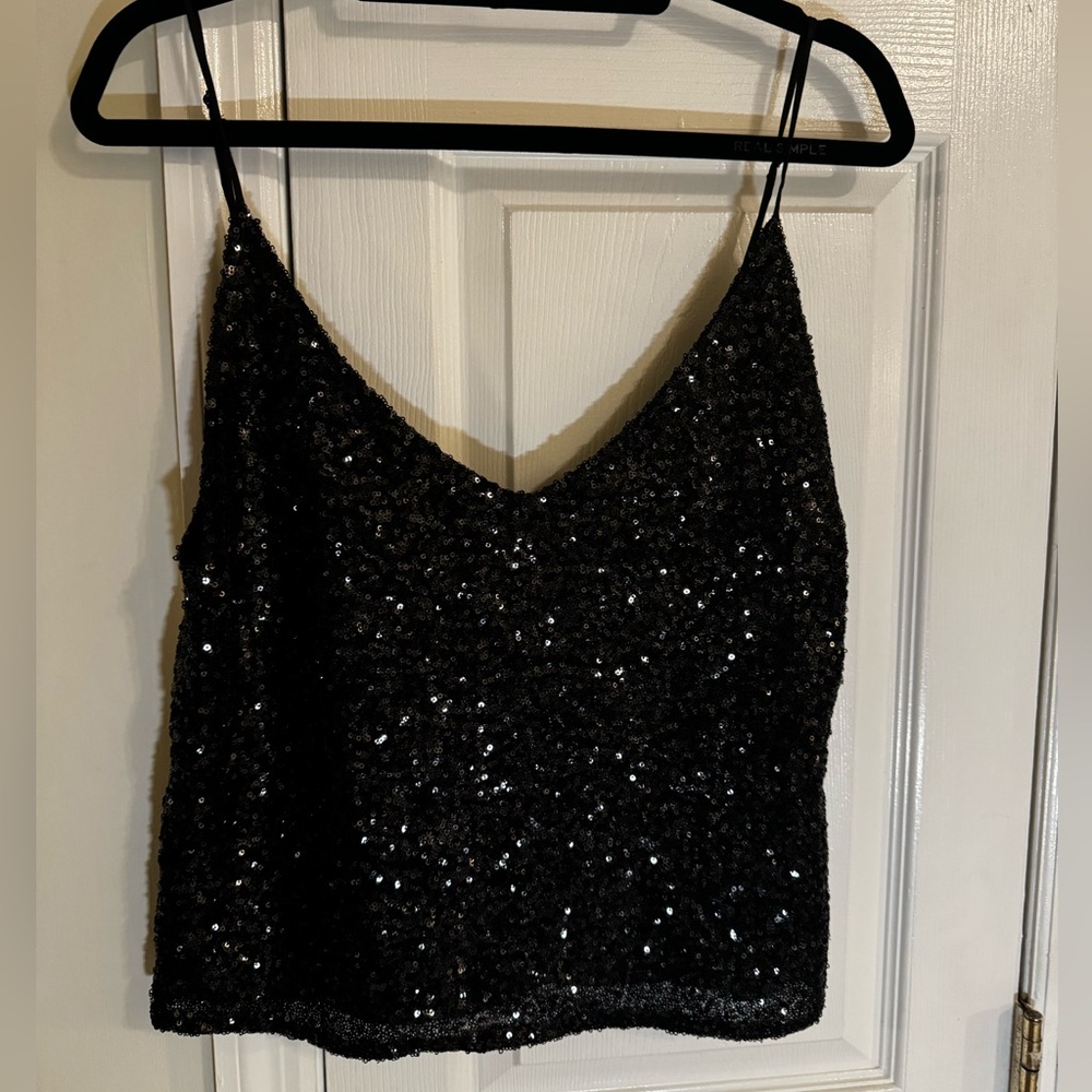 Anine Bing Womens Sequin Embellished V-Neck Sleeveless Tank Top Black Size S